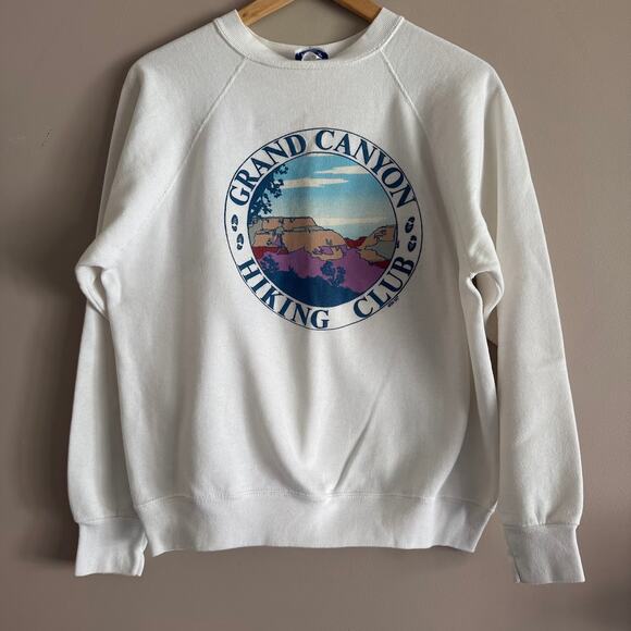 Tultex Tops - Vintage Grand Canyon Hiking Club Tultex White Crewneck Sweatshirt Size Medium